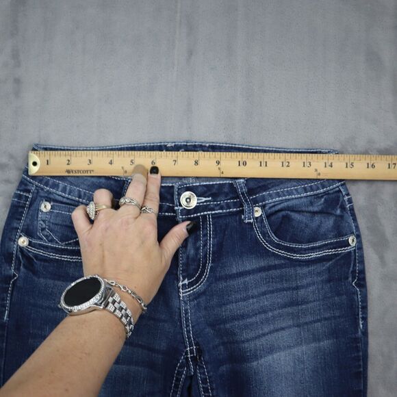 Myth of Jade Pants Womens 6 Blue Denim Flat Front Bootcut Pockets Jeans - Picture 4 of 16